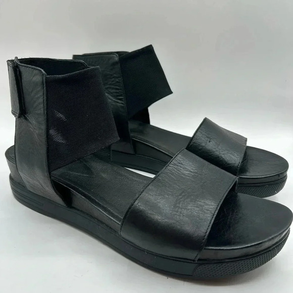 Eileen Fisher ✨ Spree Sport Platform Black Leather Ankle Strap Sandals ✨ Size 9 - Picture 4 of 9